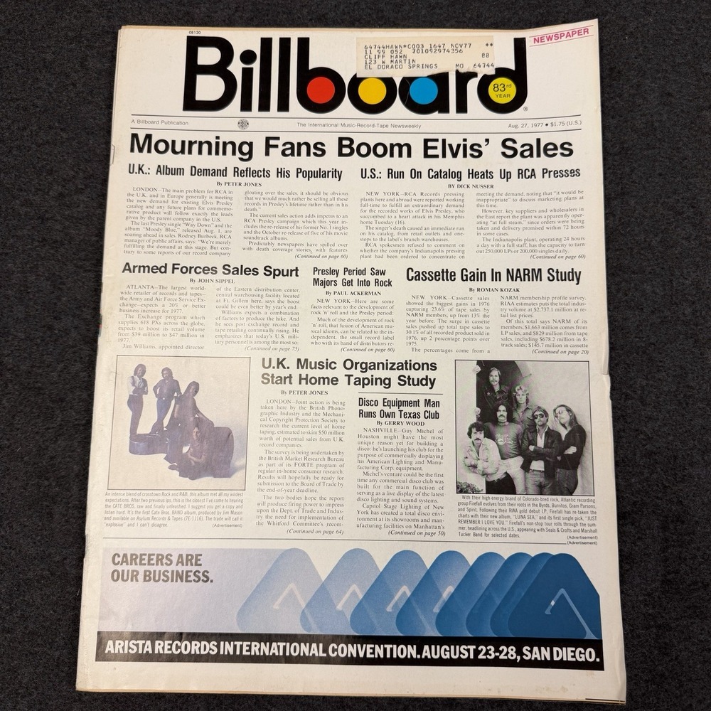 BILLBOARD Magazine Vintage August 27 1977 Elvis Sales Uk Music Organization